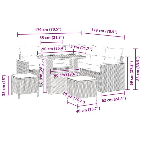 Gartensofa-set 8 pcs Beige Poly-Rattan
