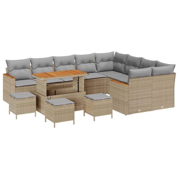 Gartensofa-set 13 stk. Beige Poly-Rattan
