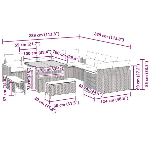 Gartensofa-set 13 pcs Schwarz Poly-Rattan