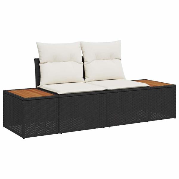 13-teiliges Garten Sofa Set mit Kissen Schwarz Poly Rattan Akazie, 3-teiliges Garten Essset mit Kissen Schwarz Poly Rattan Akazie