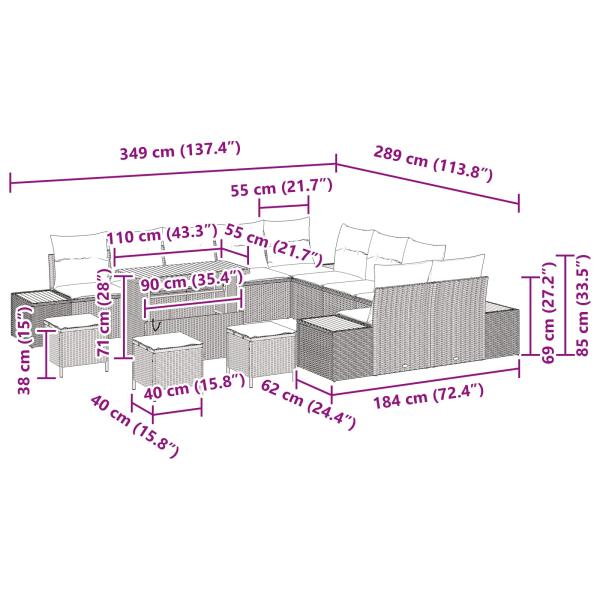 14-teiliges Garten-Sofa-Set mit Kissen Schwarz Poly-Rattan Akazie, 4-teiliges Garten-Esszimmer-Set mit Kissen Schwarz Poly-Rattan Akazie