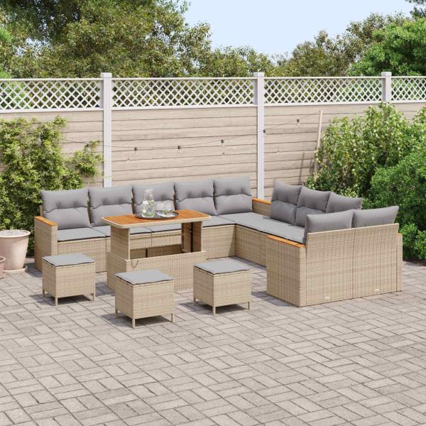 Gartensofa-set 14 Stk. Beige Poly-Rattan