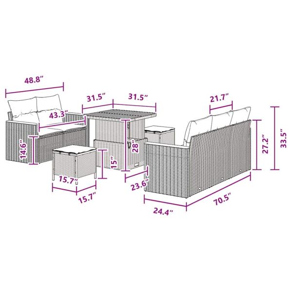 8-teiliges Garten-Sofa-Set mit Kissen, schwarzes Poly-Rattan, Akazie, 3-teiliges Garten-Ess-Set mit Kissen, schwarzes Poly-Rattan, Akazie