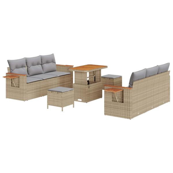 Gartensofa-set 9 stk. Beige Poly-Rattan