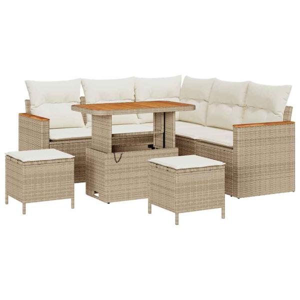 ARDEBO.de - 8-teiliges Garten Sofa Set mit Kissen Beige Poly Rattan Akazie, 3-teiliges Garten Esszimmer Set mit Kissen Beige Poly Rattan Akazie