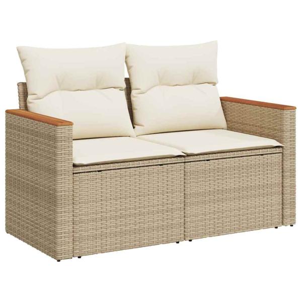 8-teiliges Garten Sofa Set mit Kissen Beige Poly Rattan Akazie, 3-teiliges Garten Esszimmer Set mit Kissen Beige Poly Rattan Akazie