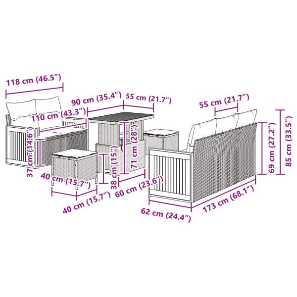 Gartensofa-set mit Kissen 8 pcs Beige und Hellgrau