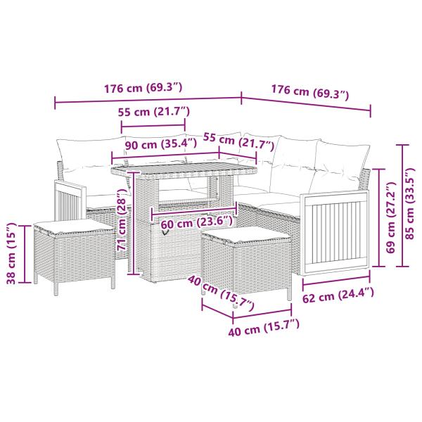 Gartensofa-set mit Kissen 8 pcs Beige und Hellgrau