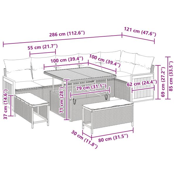 Gartensofa-set mit Kissen 9 pcs Schwarz und Creme