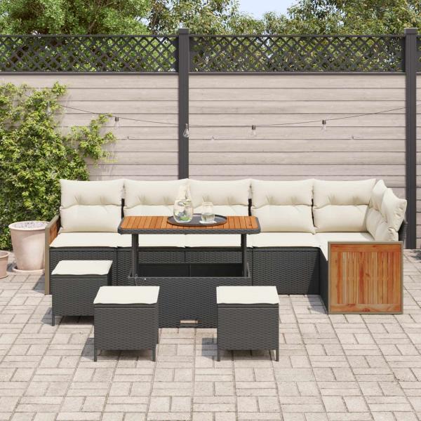 Gartensofa-set 10 stk. 10-Sitzanzahl Schwarz und Creme