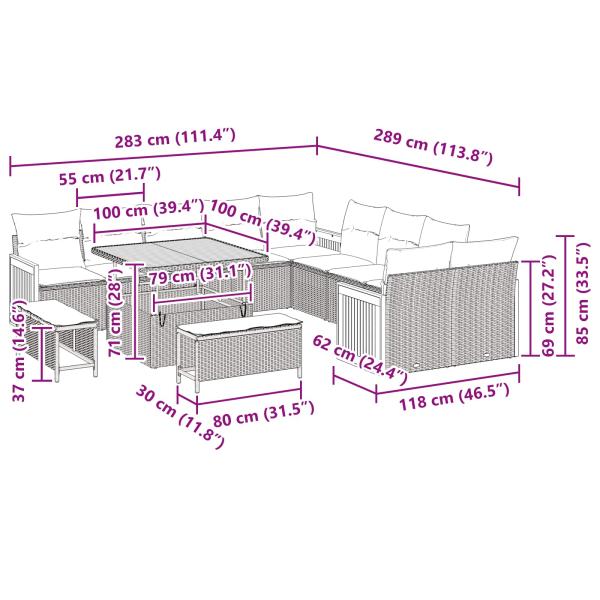 Gartensofa-set mit Kissen 13 pcs Schwarz und Creme