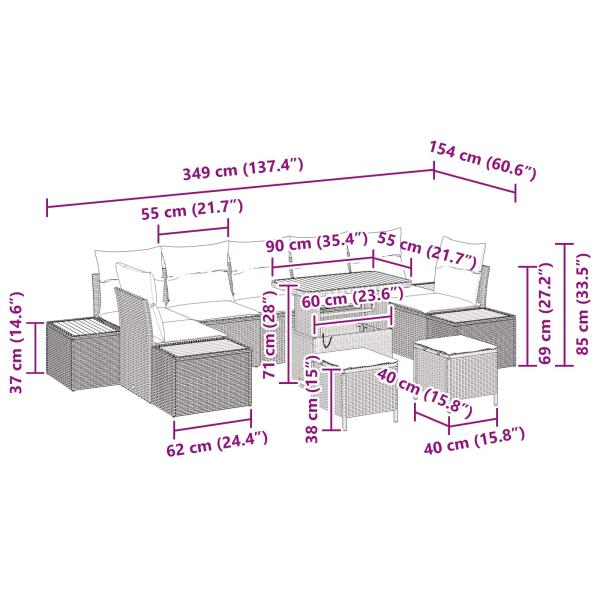 Gartensofa-set mit Kissen 10 pcs Beige und Hellgrau