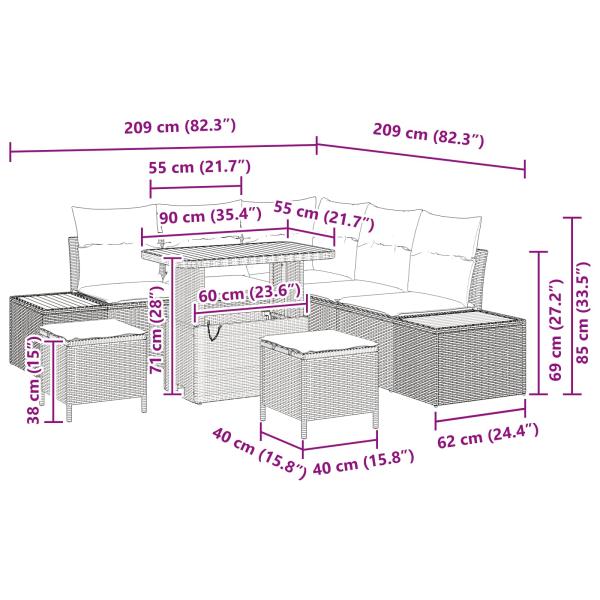 Gartensofa-set mit Kissen 8 pcs Beige und Hellgrau