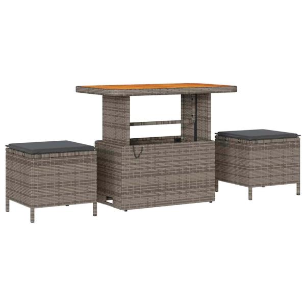 8-teiliges Garten Sofa Set mit Kissen Grau Poly Rattan Akazie, 2-Sitzer Garten Sofa mit Kissen Grau Poly Rattan, 3-teiliges Garten Essset mit Kissen Grau Poly Rattan Akazie