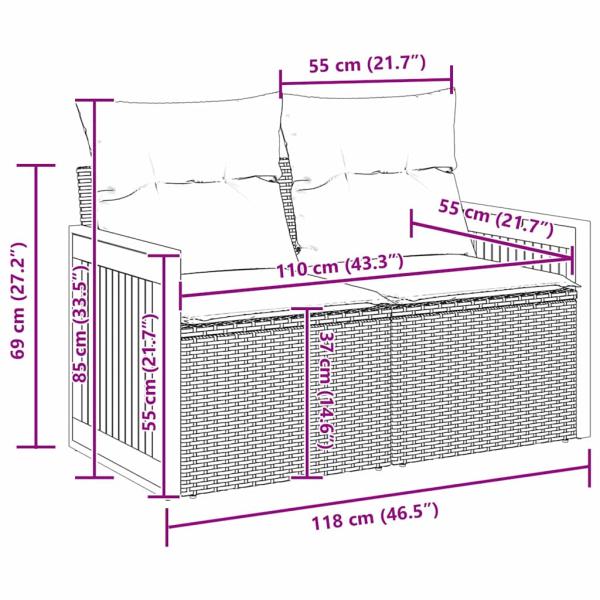 12-teiliges Garten Sofa Set mit Kissen Beige Poly Rattan Akazie, 3-teiliges Garten Esszimmer Set mit Kissen Beige Poly Rattan Akazie, 2-Sitzer Garten Sofa mit Kissen Beige Poly Rattan