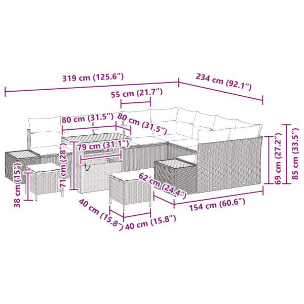 Gartensofa-set mit Kissen 12 pcs Beige und Hellgrau