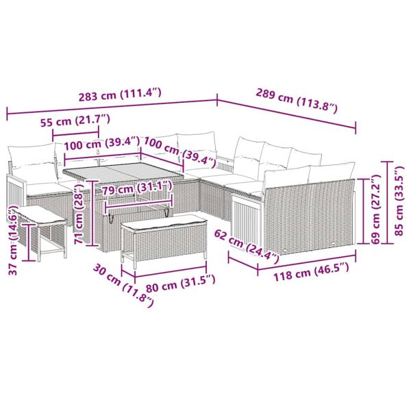 13-teiliges Gartensofa Set mit Kissen Schwarz Poly Rattan Akazie, 2-Sitzer Gartensofa mit Kissen Schwarz Poly Rattan, 3-teiliges Gartentischset mit Kissen Schwarz Poly Rattan Akazie