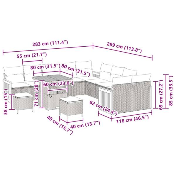 13-teiliges Garten Sofa Set mit Kissen Beige Poly Rattan Akazie, 2-Sitzer Garten Sofa mit Kissen Beige Poly Rattan, 3-teiliges Garten Esstisch Set mit Kissen Beige Poly Rattan Akazie