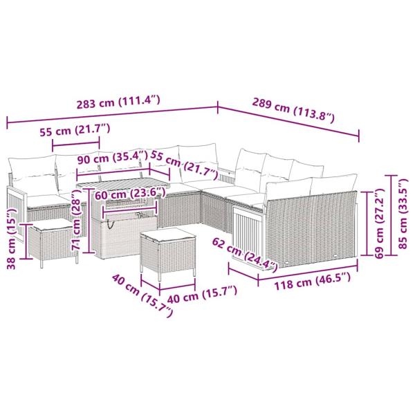 13-teiliges Garten-Sofa-Set mit Kissen Grau Poly-Rattan Akazie, 2-Sitzer Garten-Sofa mit Kissen Grau Poly-Rattan, 3-teilige Garten-Essgruppe mit Kissen Grau Poly-Rattan Akazie