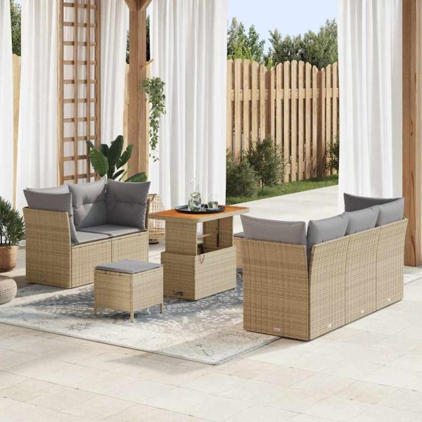 ARDEBO.de - Garten-Sofa-Set mit Kissen 8 pcs Beige und Hellgrau