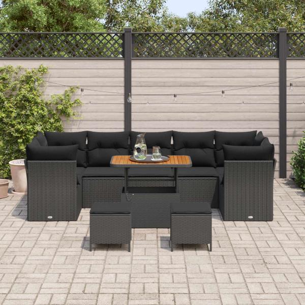Gartensofa-set 10 stk. 7-Sitzanzahl Schwarz Poly-Rattan