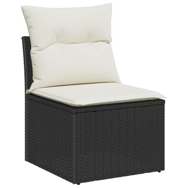10-teiliges Garten Sofa Set mit Kissen schwarze Poly Rattan Akazie, 3-teiliges Garten Essset mit Kissen schwarzes Poly Rattan Akazie