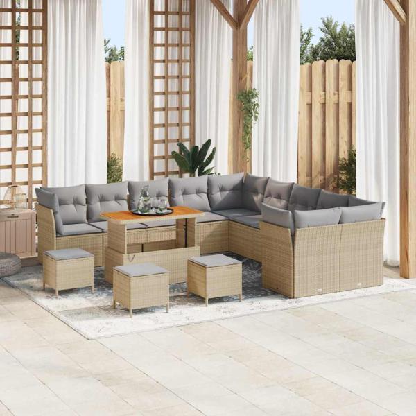 ARDEBO.de - Gartensofa-set mit Kissen 14 pcs Beige und Hellgrau Poly-Rattan