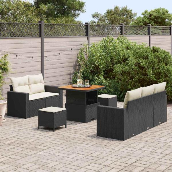 Gartensofa-set 8 Stk. 5-Sitzanzahl Schwarz und Creme