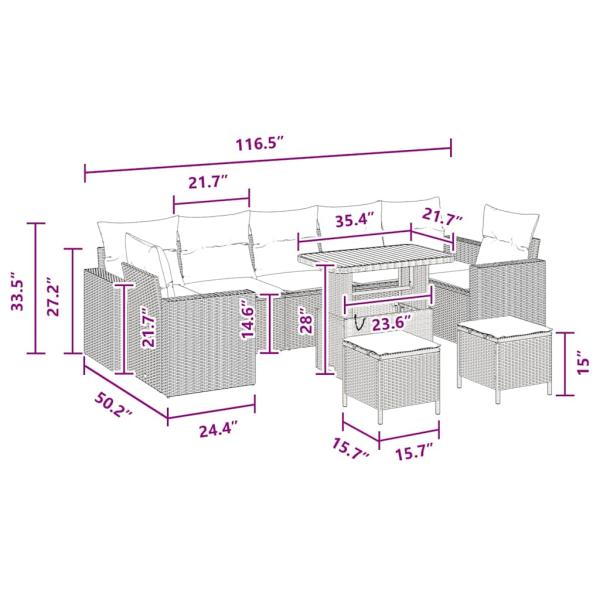 10-teiliges Garten Sofa Set mit Kissen Schwarz Poly Rattan Akazie, 3-teiliges Garten Esszimmer Set mit Kissen Schwarz Poly Rattan Akazie