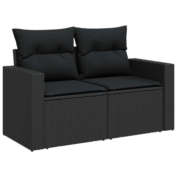 10-teiliges Garten Sofa Set mit Kissen Schwarz Poly Rattan Akazie, 3-teiliges Garten Esszimmer Set mit Kissen Schwarz Poly Rattan Akazie