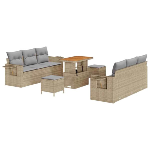 9-teiliges Garten Sofa Set mit Kissen Beige Poly Rattan Akazie, 3-teiliges Garten Essset mit Kissen Beige Poly Rattan Akazie