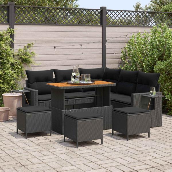 ARDEBO.de - Gartensofa-set 10 Stk. 7-Sitzanzahl Schwarz Poly-Rattan