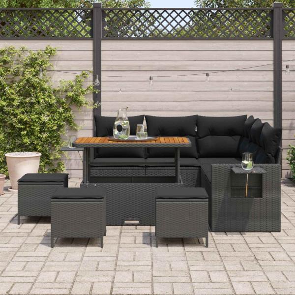 Gartensofa-set 10 Stk. 7-Sitzanzahl Schwarz Poly-Rattan