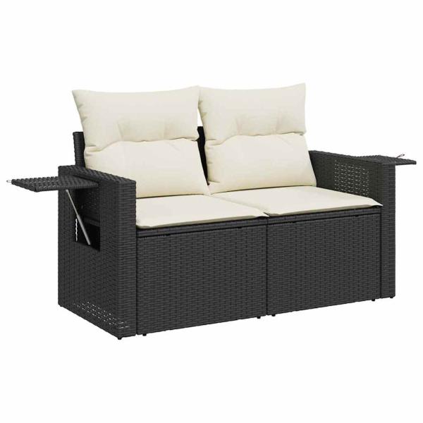 9-teiliges Garten Sofa Set mit Kissen Schwarz Poly Rattan Akazie, 3-teiliges Garten Essset mit Kissen Schwarz Poly Rattan Akazie