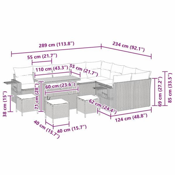 Gartensofa-set mit Kissen 13 pcs Beige und Hellgrau Poly-Rattan