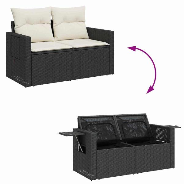 13-teiliges Garten-Sofa-Set mit Kissen Schwarz Poly-Rattan Akazie, 3-teiliges Garten-Dining-Set mit Kissen Schwarz Poly-Rattan Akazie