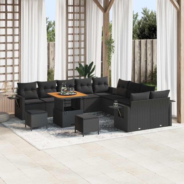 ARDEBO.de - Gartensofa-set 13 Stk. Schwarz Poly-Rattan