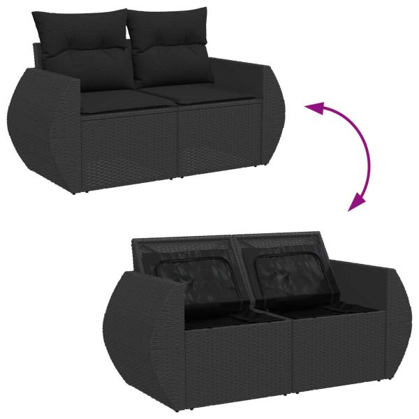 9-teiliges Garten Sofa Set mit Kissen Schwarzes Poly Rattan Akazie, 3-teiliges Garten Esszimmer Set mit Kissen Schwarzes Poly Rattan Akazie