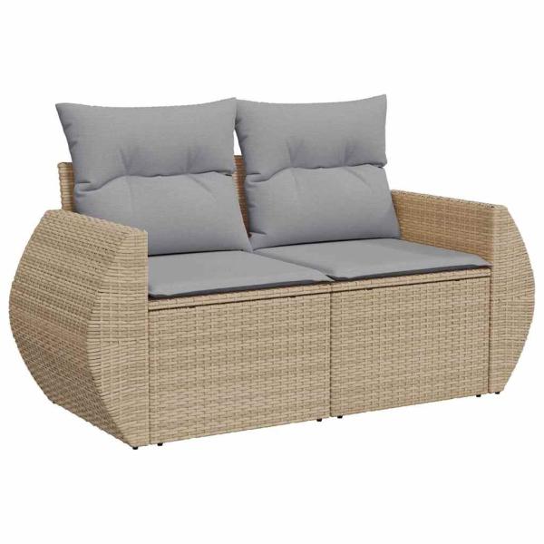 9-teiliges Garten-Sofa-Set mit Kissen Beige Poly-Rattan Akazie, 3-teiliges Garten-Essgruppe mit Kissen Beige Poly-Rattan Akazie