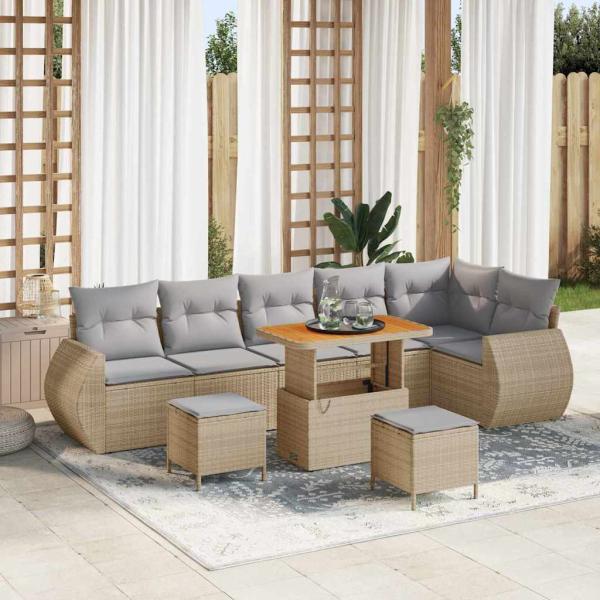 ARDEBO.de - Garten-Sofa-Set mit Kissen 9 pcs Beige und Hellgrau