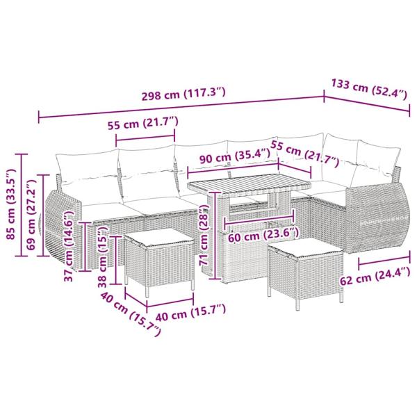 Garten-Sofa-Set mit Kissen 9 pcs Beige und Hellgrau