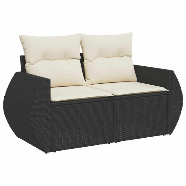 ARDEBO.de - 10-teiliges Garten-Sofa-Set mit Kissen Schwarz Poly-Rattan Akazie, 4-teiliges Garten-Dining-Set mit Kissen Schwarz Poly-Rattan Akazie