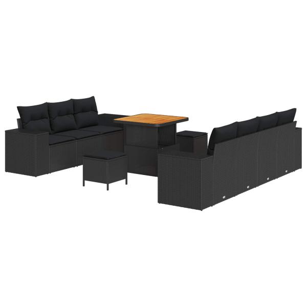 Gartensofa-set 10 stk. 9-Sitzanzahl Schwarz Poly Rattan