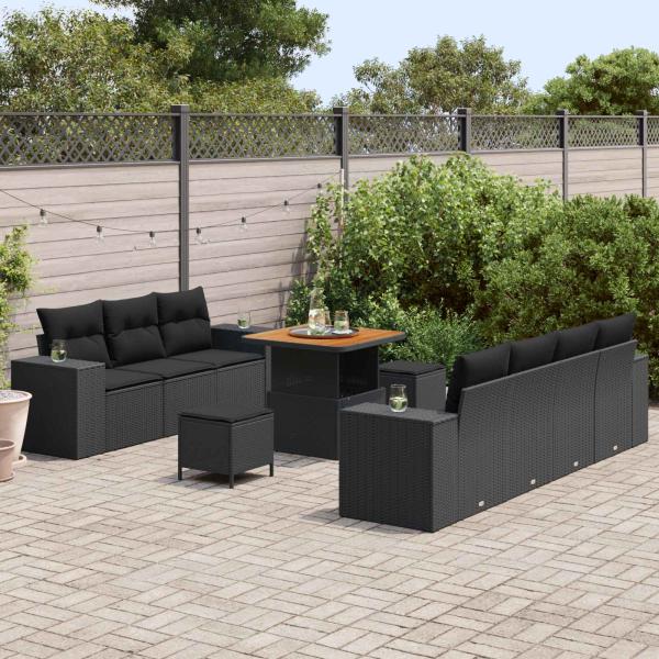Gartensofa-set 10 stk. 9-Sitzanzahl Schwarz Poly Rattan