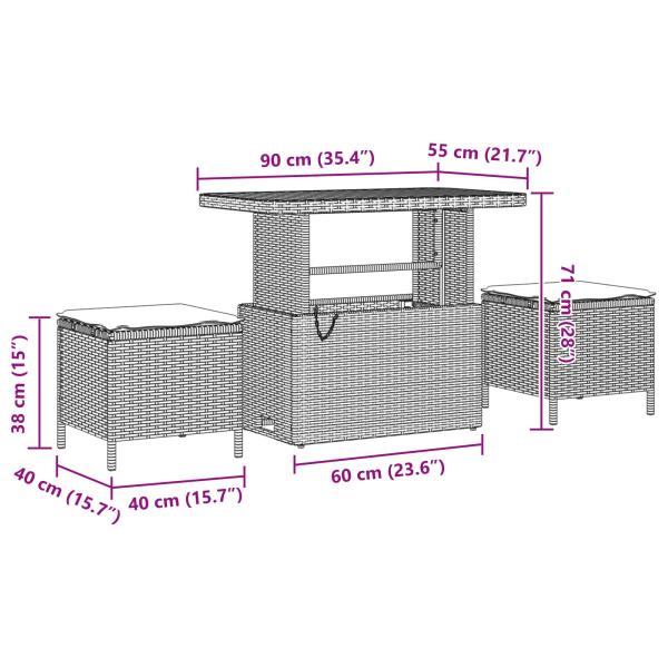 10teiliges Garten Sofa Set mit Kissen Schwarz Poly Rattan Akazie, 3-teiliges Garten Ess-Set mit Kissen Schwarz Poly Rattan Akazie