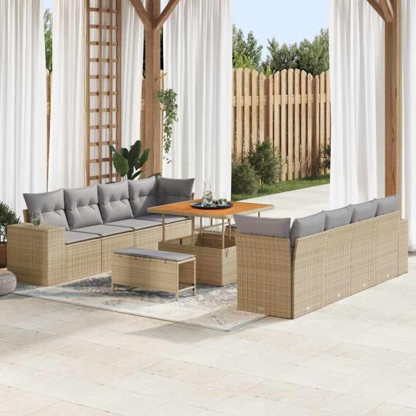 ARDEBO.de - Gartensofa-set mit Kissen 11 pcs Beige und Hellgrau Poly-Rattan