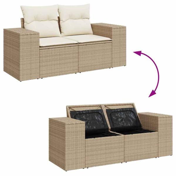 ARDEBO.de - 10-teiliges Garten Sofa Set mit Kissen Beige Poly Rattan Akazie, 3-teiliges Garten Essset mit Kissen Beige Poly Rattan Akazie