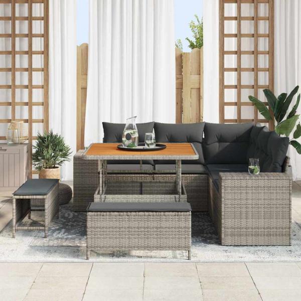 Gartensofa-set 8 stk. 7-Sitzanzahl Grau Poly-Rattan