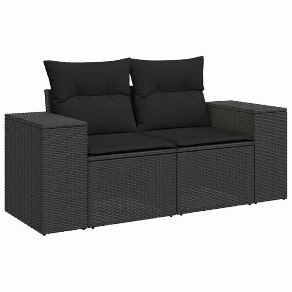 12-teiliges Garten Sofa Set mit Kissen Schwarz Poly Rattan Akazie, 3-teiliges Garten Essset mit Kissen Schwarz Poly Rattan Akazie