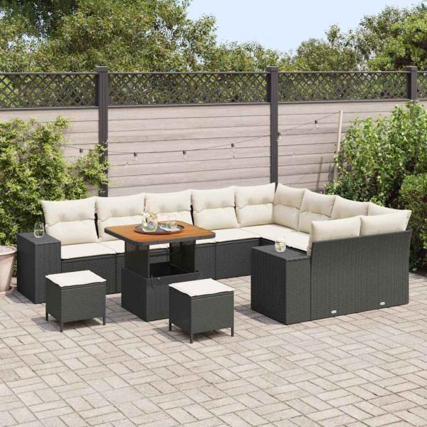 Gartensofa-set 12 stk. 9-Sitzanzahl Schwarz und Creme